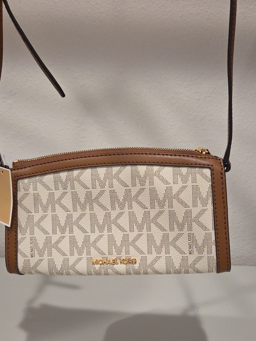 Michael Kors Cream and Brown Signature Crossbody